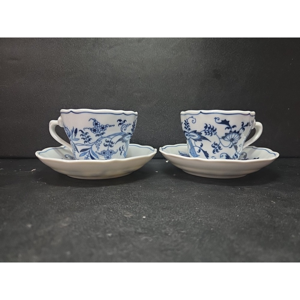 Blue Danube Onion China Tea Cups & Saucers Japan Ribbon Original Banner Set Of 2
